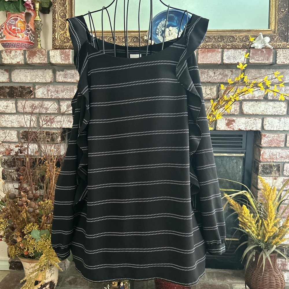 Chico’s Black And White Striped Cold Shoulder Blouse